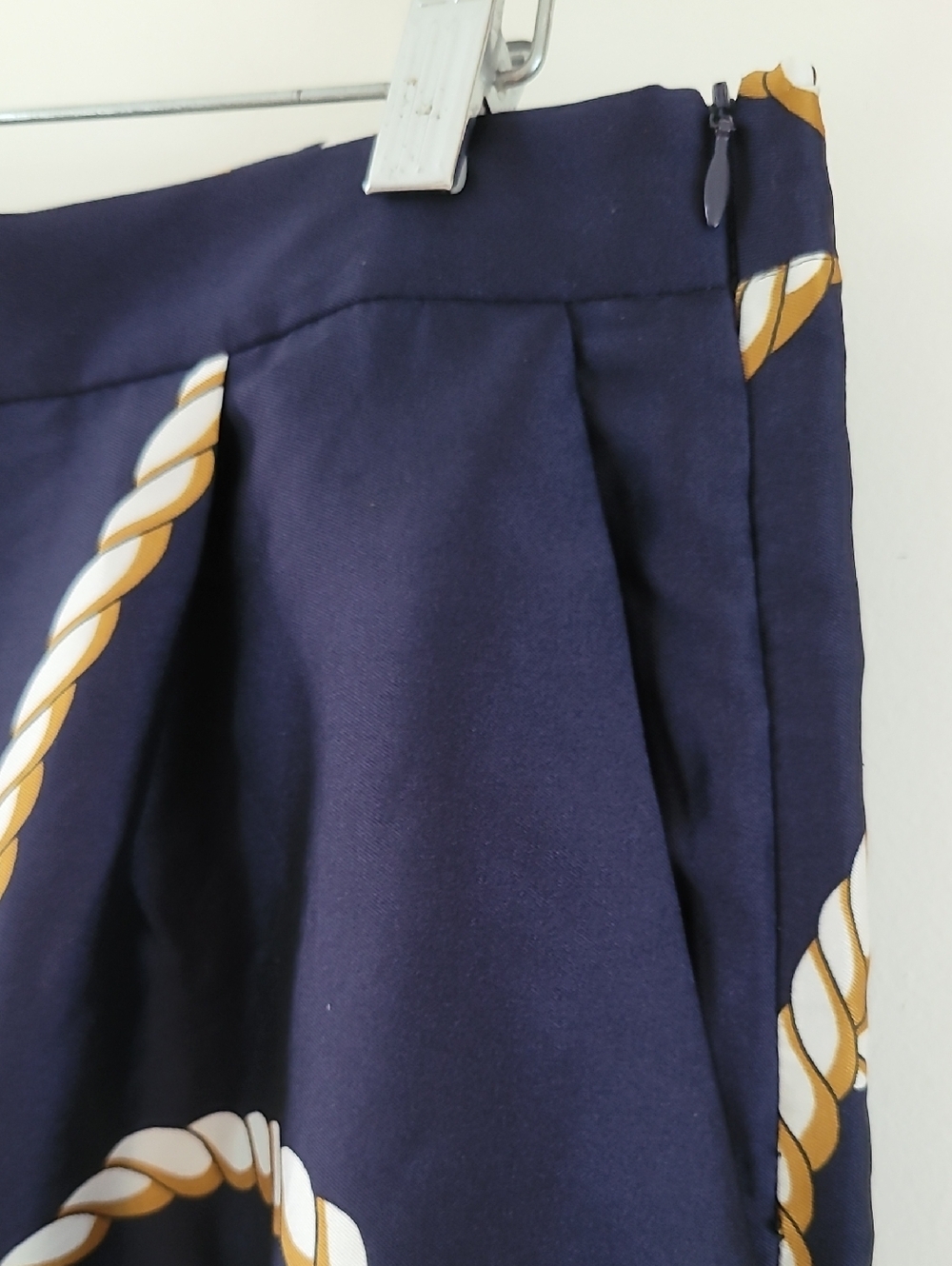 Zara Knot Print Navy Blue White High Waist Pleated Shorts Nautical Style, Sz XL - Picture 13 of 16
